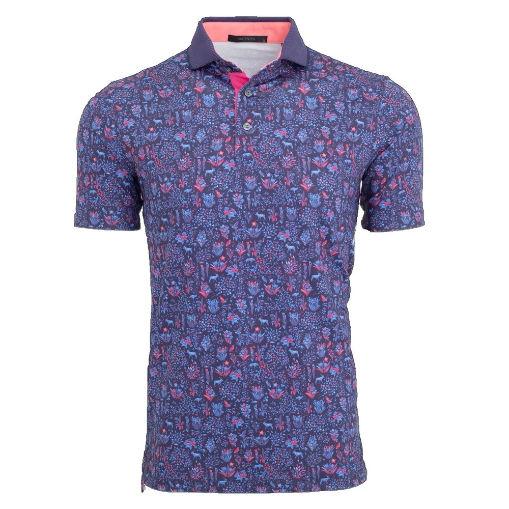 Greyson Flora & Fauna Polo Men XL Navy Floral Golf Performance Stretch Shirt